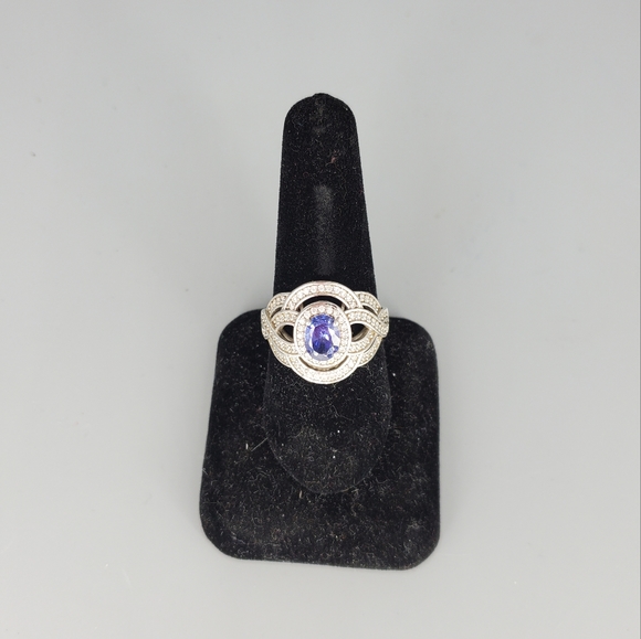 Blue and White CZ Sparkle Silvertone Ring - Picture 6 of 10
